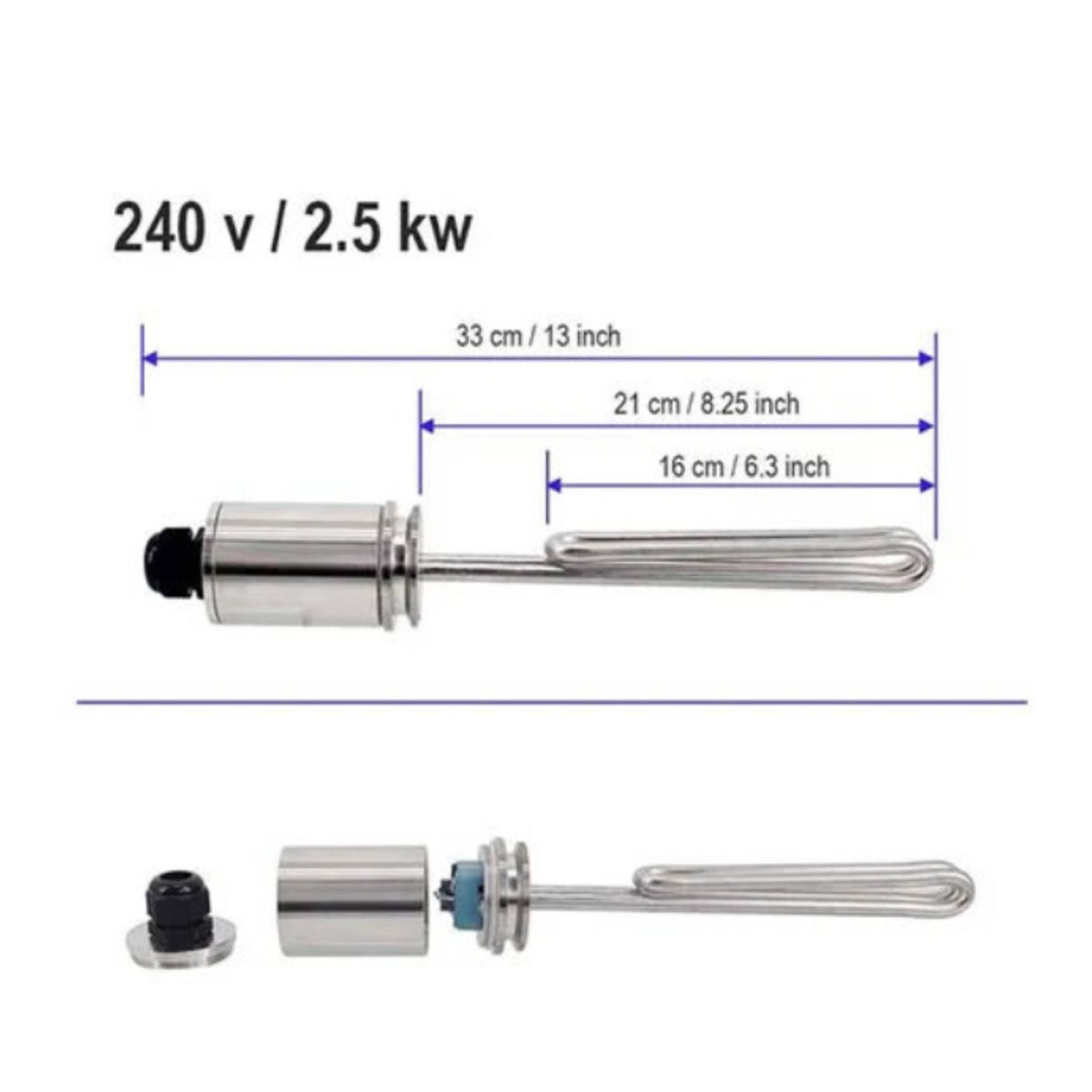 Stainless Steel Tri-Clamp Undulating Foldback Heating Heater Easy to Install Tri-Clamp Undulating Heating Heater Uniform Heat Distribution Immersion Heater Energy Efficient for Homebrewers