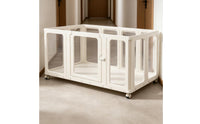 Transparent Pet Fence with Wheels Indoor Dog Fence with Door Portable