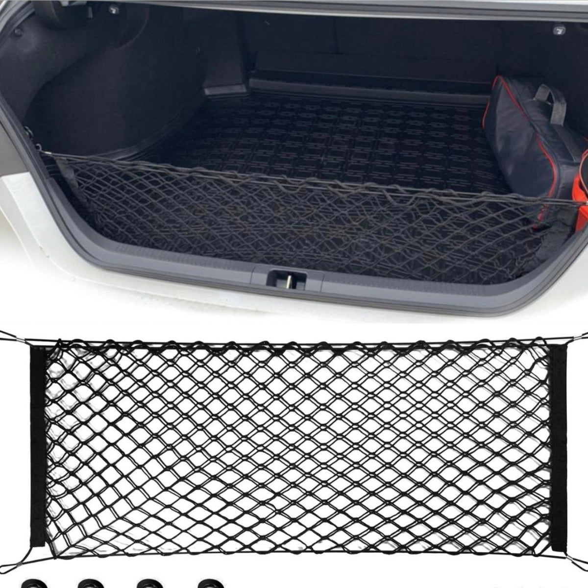 Metal Hooks Trunk Cargo Net Reinforced Edges Elastic Cargo Net Black Vehicle Storage Rectangular
