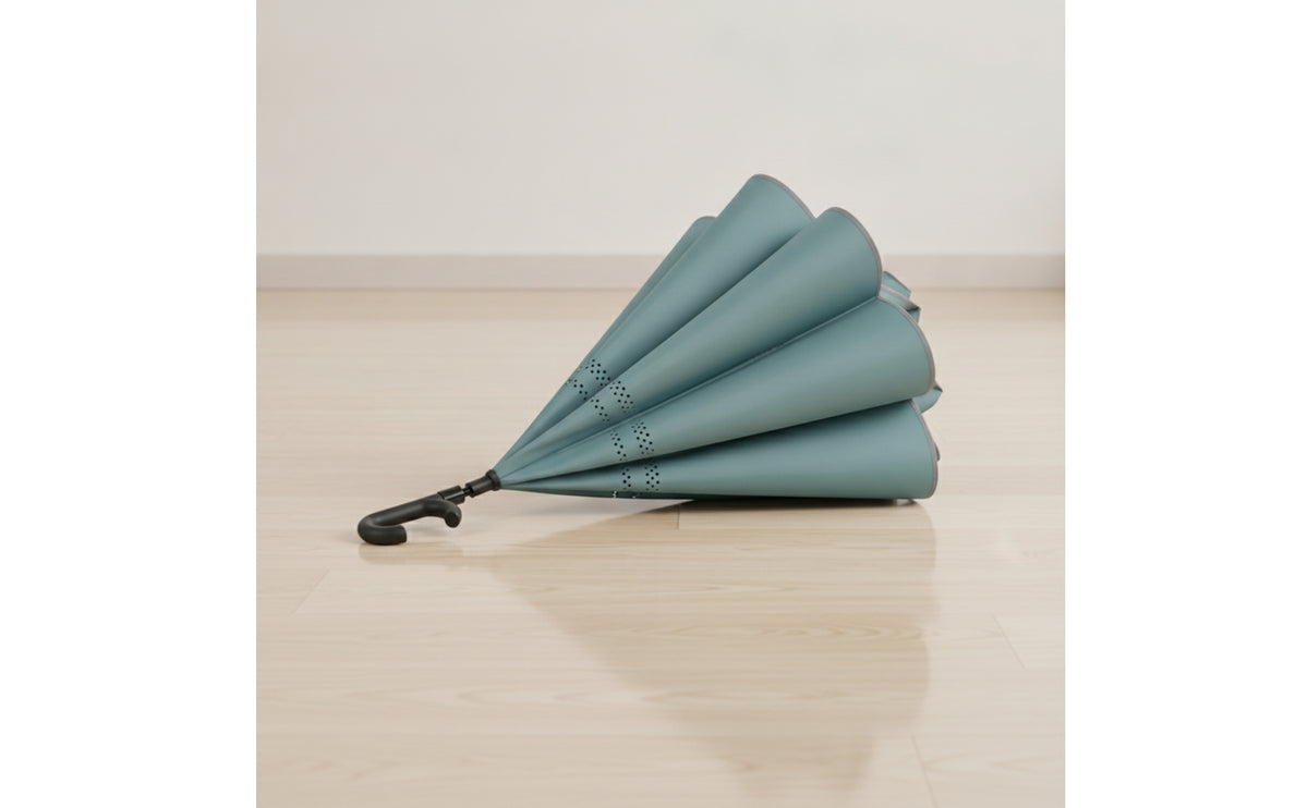 Automatic Upside-down Umbrella Reflective Umbrella with Double Canopy High-Visibility Windproof for Commuters, Rainy Days, Travel