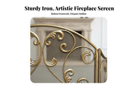 Ornate Scrollwork Design 3-Panel Fire Screen Freestanding 3-Panel Folding Screen Ember Guard Guard Fireplace Accessory Foldable for Homeowners, Interior Designers, Pet Owners, Living Room, Hearth, Indoors