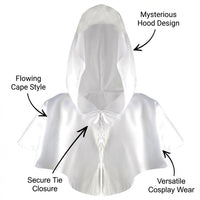 Carnival Hooded Cloak for, Gothic Fancy Dress Costume, Medieval Cosplay Cape wit #variant:White