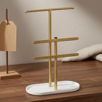 T-Shaped Jewelry Display Stand Perforated Necklace Earring Organizer Freestanding Metal Jewelry Rack Oval Base