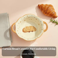 Cute Cartoon Bread Ceramic Bowl and Plate Set, Large Rice and Pasta Bowl, Tableware for Adults, Student Dorm, Single-Person Use