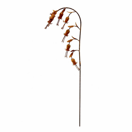 Arched Flower Stake Rust-Brown Leafy Metal Stake Bell-Shaped