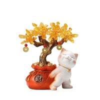 Auspicious Cat with Fortune Tree Chinese Style Auspicious Cat Ornament
