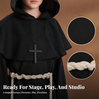 Layered Priest Costume with Cross Loose-Fitting Monk Robe with Belt Lightweight Cosplay Robe for Children, Boys, Halloween, School Plays