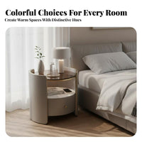 Round Nightstand Easy to Clean Round Side Table with Storage Rock Slab Surface 2-Tier Circular Nightstand for Hotel