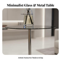 Round Glass-Top End Table Mixed Material Construction for Homeowners, Renters