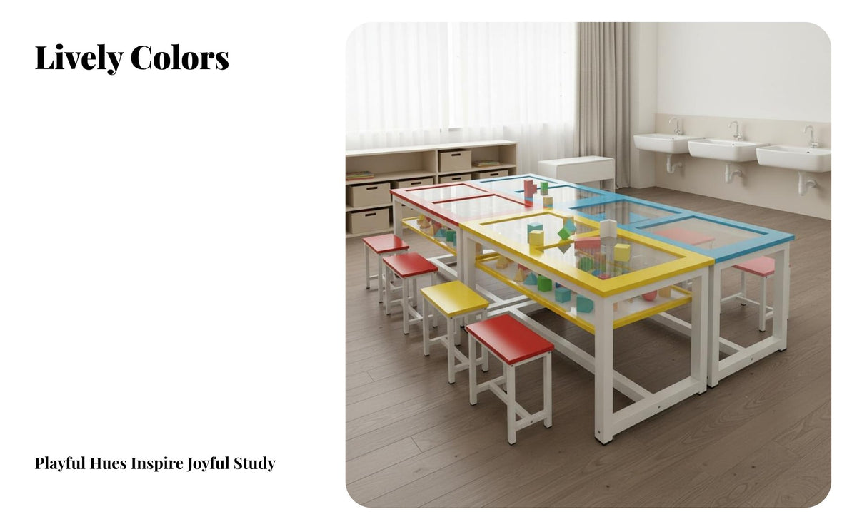Easy to Clean Kindergarten Classroom Table Multi-Purpose Kids Art Table and Chair Set Large Tabletop children's Drawing Desk with Storage Safety Rounded Corners for Preschoolers, Toddlers, Teachers, Training Center, Daycare, Playroom, Homework