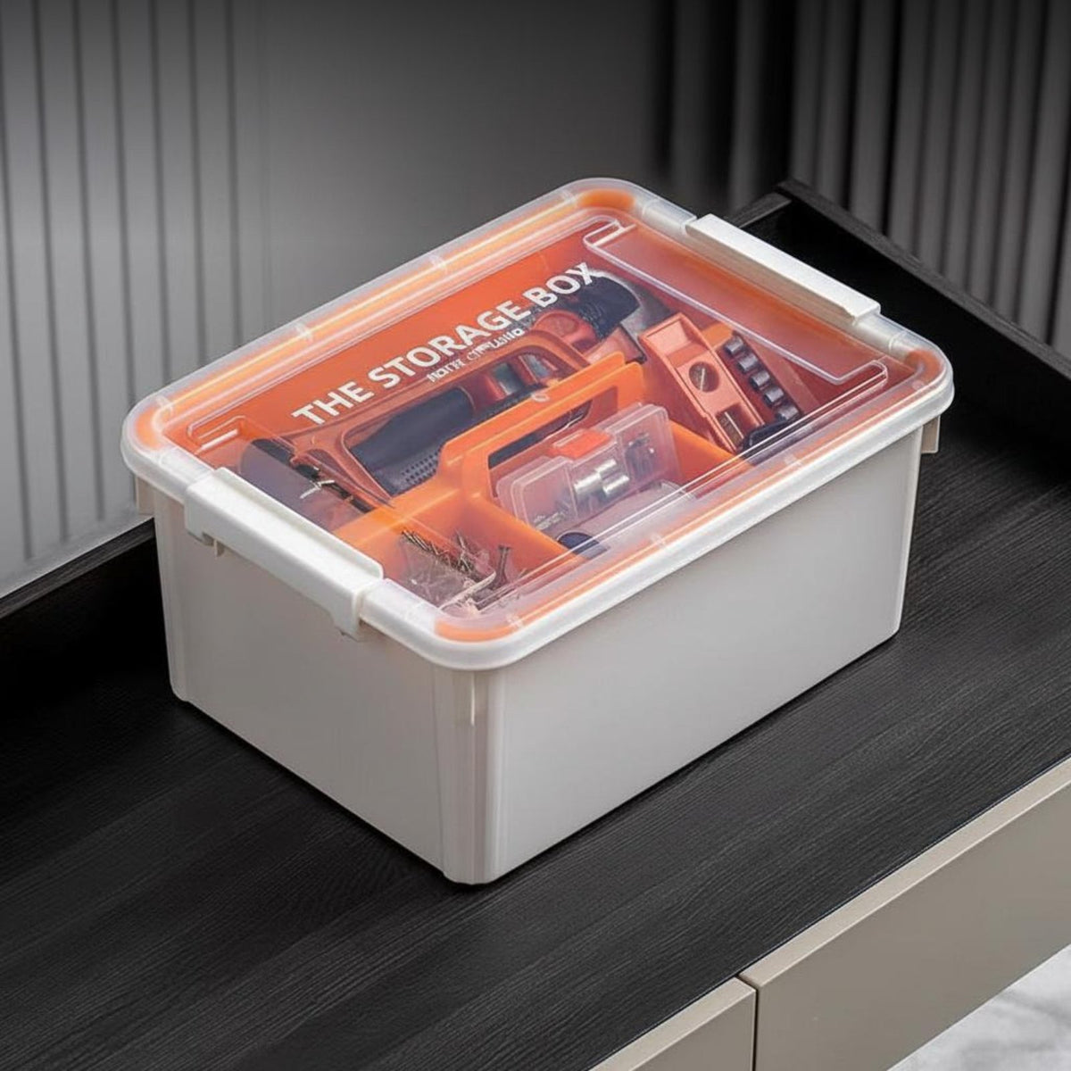 Tiered Tool Box Set, Plastic Storage Organizer, Transparent
