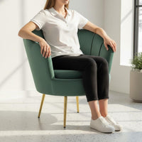 Velvet Armchair Soft Luxury Shell Rear Feature Chair Gold Metal Legs