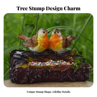 Decorative Bird Feeding Station Realistic Design double birds Log Feeder Weather Resistant Outdoor Bird Feeder for Gardeners, Backyard, Patio