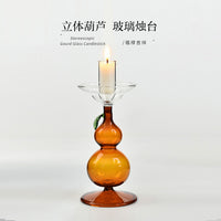 Creative Gourd-Shaped Glass Candle Holder with Colorful Candle