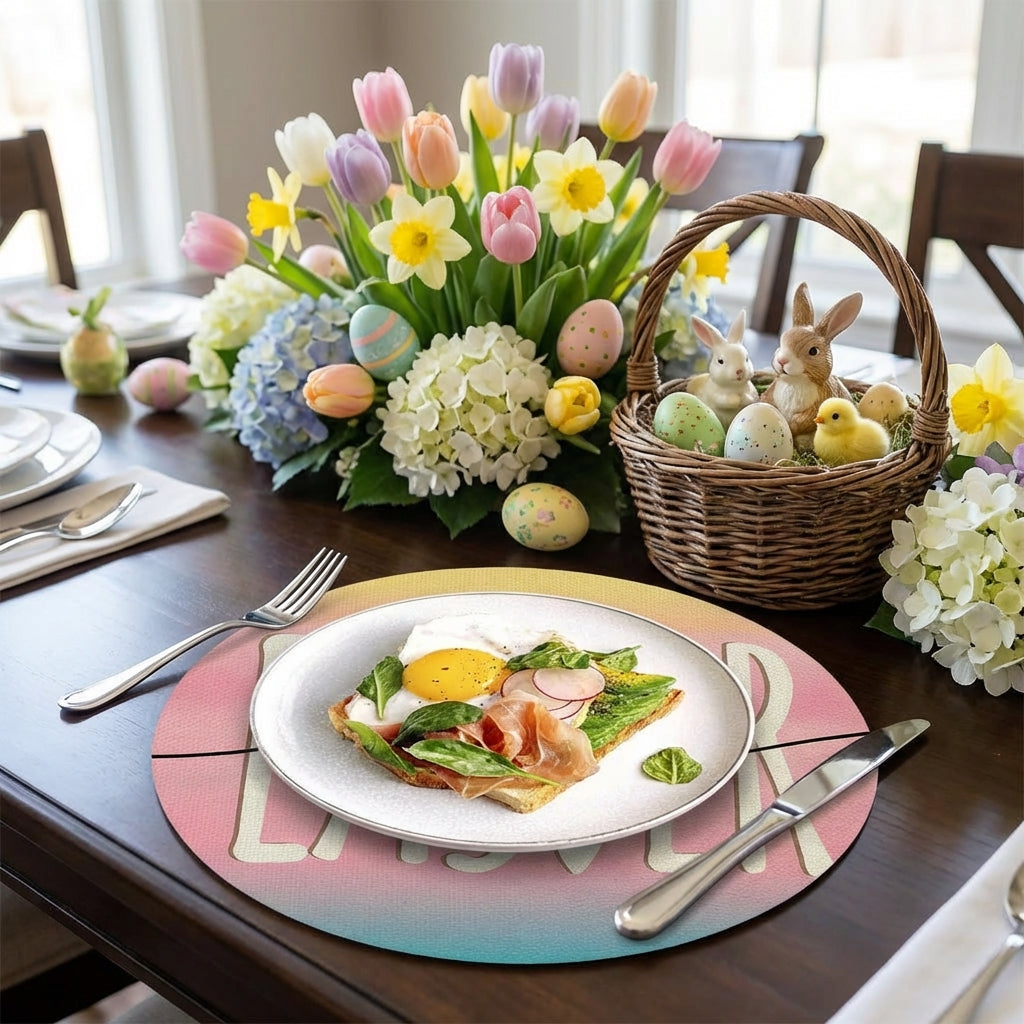 4 Pieces Easter Placemat Festive Design Round Easter Place Mat Decorative Round Table Mat for Easter, Party Hosts, Home Stylists, Family Gatherings