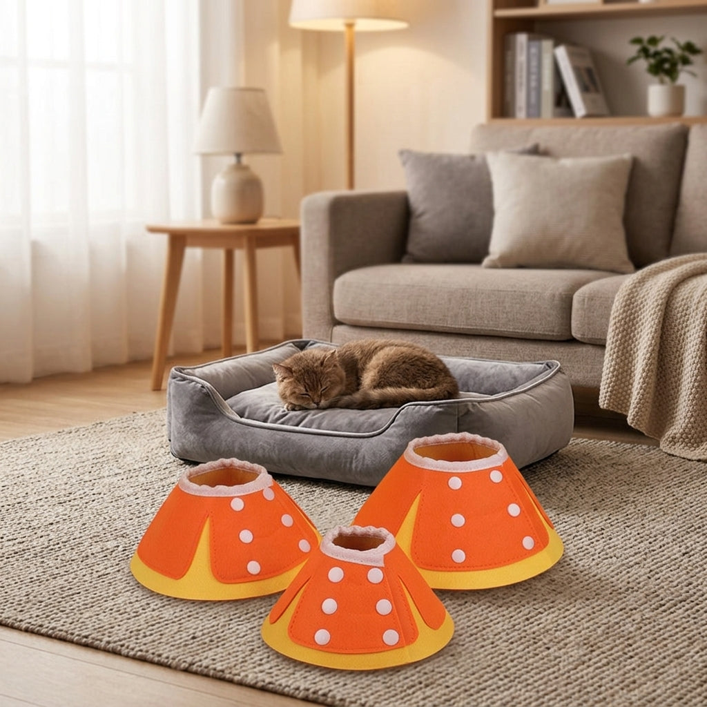 Cat Cone Neck Cone with Adjustable Elizabethan Strap, Felt Elizabethan Neck for Cat Recovery, Post Surgery Pet Stop Licking Anti Bite