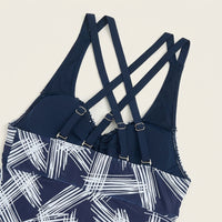Women's Striped Print Swimsuit Design, Comfortable Swimming Costume for Water Sports, Padded with Skirt and Boyshorts
