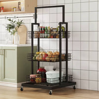 Mobile Snack Display Stand Large Capacity Multi-Layer Floor Standing Shelf Heavy Duty Metal Basket Shelving Unit for Shop Owners, Supermarket, Bedroom