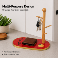 Wooden Key Holder with Shelf, Tabletop Key Organiser, Creative Storage for Hallway, Auspicious Wood Transparent Panel Design