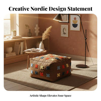 Square Boucle Ottoman Nordic Design Embroidered Cube Seat Comfortable
