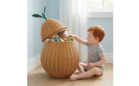 Pear Basket Natural Finish Lidded Wicker Basket Freestanding