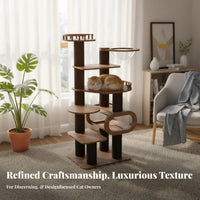 Multi-Level Cat Tree Walnut Color Finish Multi-Level Cat Tower with Condo Multiple Resting Spots Feline Activity Center for Play Area, Indoor, Bedroom