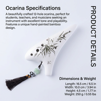 12 Hole, Professional Tuning, Ergonomic Grip, Sunset Yellow Fired Ceramic Musical Instrument Gift fo - White with Bamboo Pattern