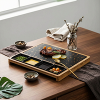 Steak Tray Chip-Resistant Wood and Ceramic Tray Dishwasher Safe