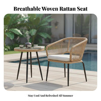 Woven Backrest Armchair Nordic Design Patio Chair Minimoutsideist Design Weather-Resistant for Homeowners, Boutsidecony