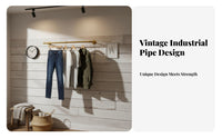 Retro Design Industrial Pipe Clothes Rack Space Saving Wall Mounted Garment Bar Easy to Install for Retail Shop, Boutique, Walk-in Closet