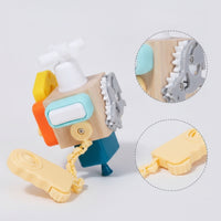 Wooden Busy Cube Developmental Play Sensory Toys with Gears Hand-Eye Coordination Wooden Activity Cube for Travel
