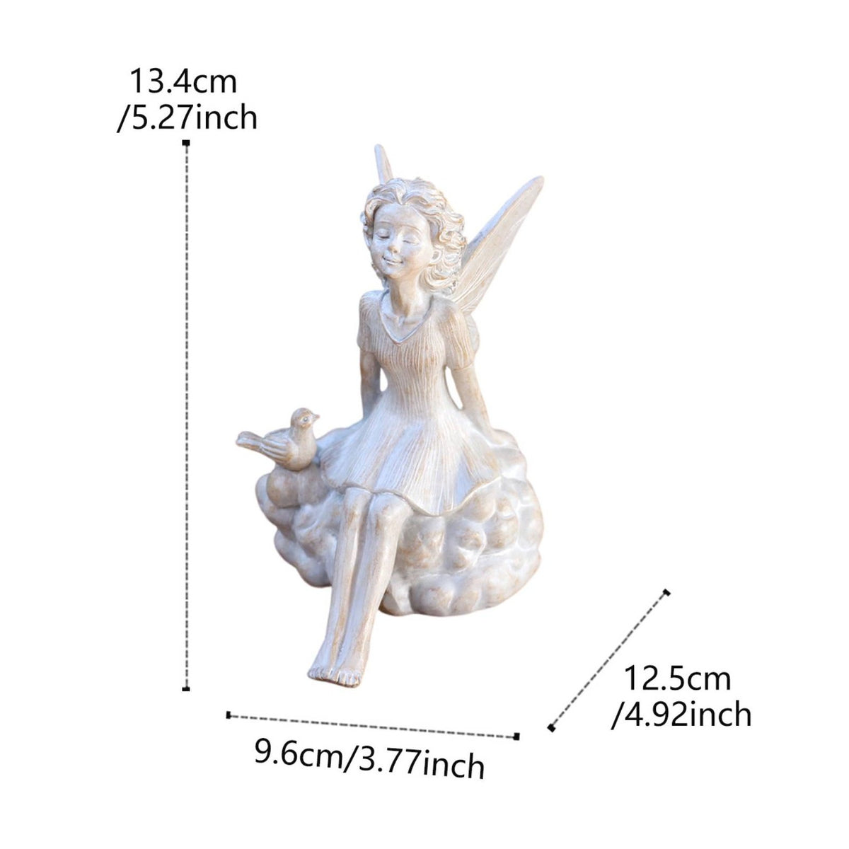 Mist Fairy Ornament Weather-Resistant Resin Fairy Garden Statue Handmade Feel Outdoor Decor for Balcony