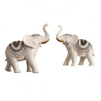2 Pieces Resin Elephant Figurines Geometric Pattern Elephant Statue Set Textured Animal Ornaments