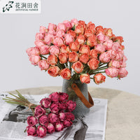仿真花安哥拉烤边玫瑰复古假花 婚庆仿真用花新娘手捧花花材玫瑰