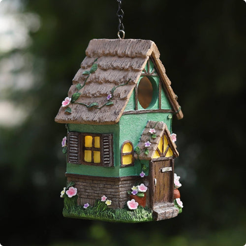 Cottage Birdhouse Hand-Painted Dwelling Birdhouse Easy to Clean Decorative Bird House for Outdoor