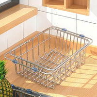 Extendable Drain Basket Kitchen Sink Drainer, Stainless Steel Dish Rack with Open Bottom, Over the Sink Drainer for Space Saving Counter Space