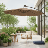 Cantilever Patio Umbrella with Solar Lights Water-Filled Offset Patio Umbrella with Base Hand-Crank for Homeowners, Hosts, Backyard, Poolside, Garden