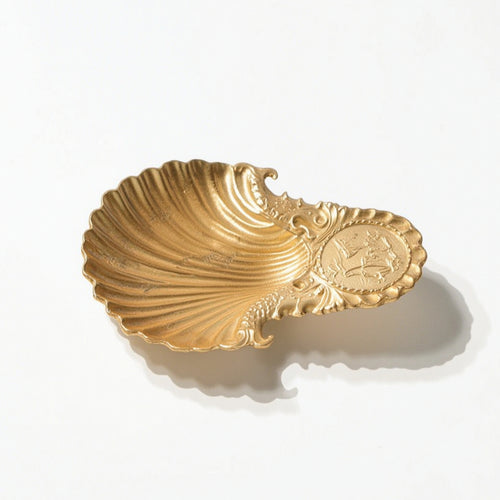 Metal Jewelry Tray with Gold Finish Shallow Shell Tray Classy Dish for Vanity