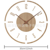 跨境新款北欧原木风圆形实木数字挂钟客厅创意装饰钟表静音时钟