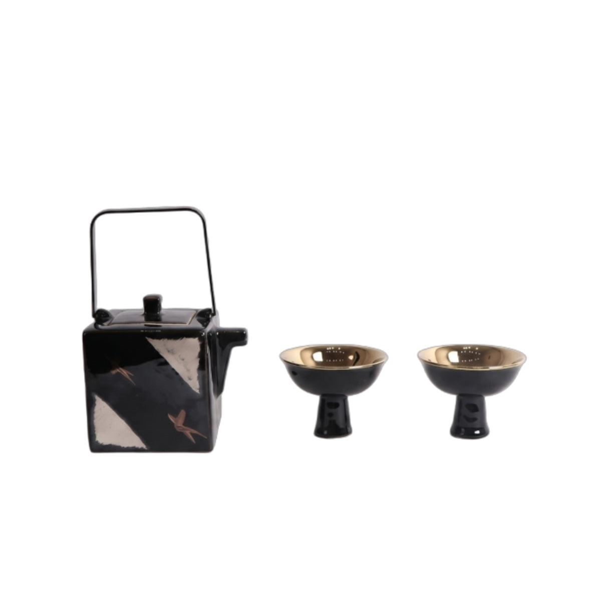 Teapot and Cups Set Arched Handle Ceramic Tea Set Side Spout
