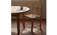 Wabi Sabi Look Woven Back Wooden Chair Handwoven Rattan Back Chair Fully Assembled for Restaurant