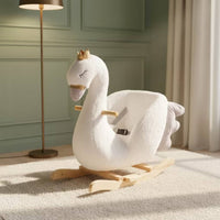 Soft Fabric Swan Rocker with Wheels Soft Swan Rocker Comfortable Rocking Horse with Wooden Base Secure for Playroom