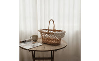 Oval-Shaped Woven Wicker Basket with Handles Handwoven Basket with Lace for Farmers Market
