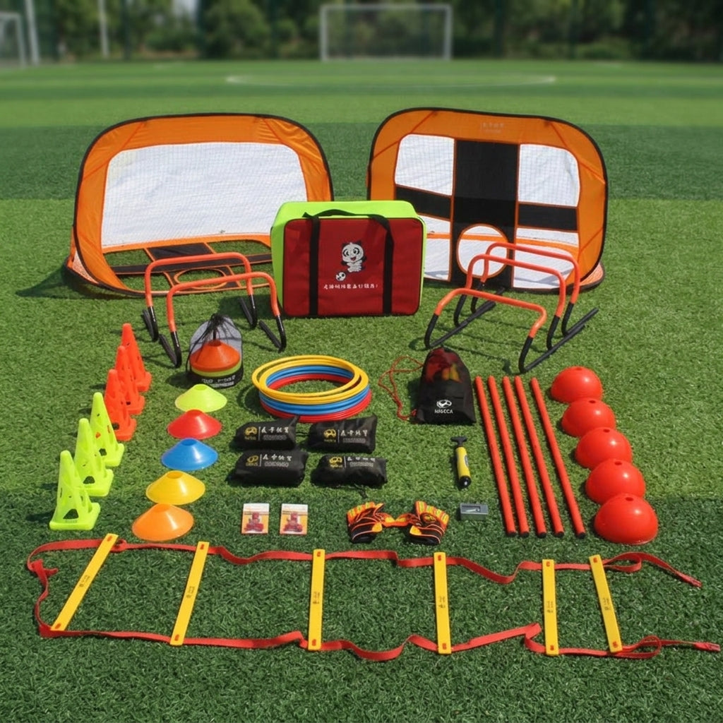 Plastic Soccer Goal Practice Set Training Cones Agility Ladder Hurdles With Storage Bag