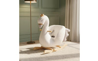 Soft Fabric Swan Rocker with Wheels Soft Swan Rocker Comfortable Rocking Horse with Wooden Base Secure for Playroom
