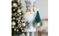 Solid Wood 42cm Wooden Nutcracker Artisan-Made Silver Glitter Nutcracker Holiday Decoration for Collectors, Mantelpiece, Home Decor, Tabletop