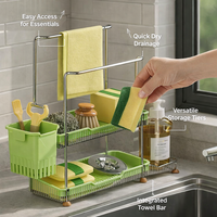 Bathroom Sink and Organizer for Kitchen with Drain Basket, Wall Mounted Double Layer Sponge Holder for Home Cooks, Under Organization