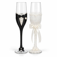 2 Pieces Clear Stemmed Champagne Flutes Glass Flute Pair for Couples