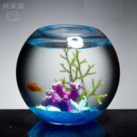 玻璃鱼缸客厅小型圆形创意桌面加厚金鱼缸生态造景家用懒人斗鱼缸