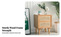 Modern Minimalist Nightstand with Woven Drawer Nordic design Rattan Drawer Cabinet Japanese Inspired End Table Space-Saving Design for Apartment Dwellers, Homeowners, Students, Beside Bed, Living Room, Small Spaces, Next to Sofa